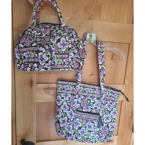Vtg Vera Bradley Y2K Plum Petals Tote & Travel Bag Set Floral {Retired Pattern}